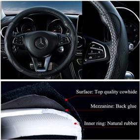 img 1 attached to 🖤 Universal 15inch Red Rain Black Leather Cowhide Steering Wheel Cover for BMW, Car, Auto, SUV (A-Black)"