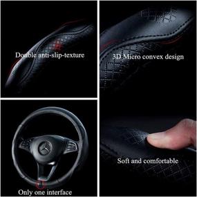 img 2 attached to 🖤 Universal 15inch Red Rain Black Leather Cowhide Steering Wheel Cover for BMW, Car, Auto, SUV (A-Black)"