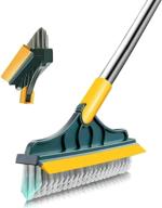 versatile 2 in 1 floor brush scrubber: long handle grout brush and stiff bristle cleaning scrub brush with squeegee – green logo