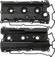 premium left right engine valve covers with gasket compatible with nissan frontier pathfinder xterra nv1500 nv2500 nv3500 2005-2019 v6 4.0l vq40de logo