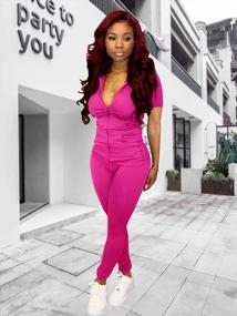 img 1 attached to Women'S 2-Piece Sweatsuit Set: Short Sleeve Crop Top + Skinny Long Pants Tracksuit Jogging Jumpsuits