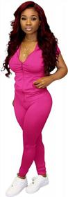 img 4 attached to Women'S 2-Piece Sweatsuit Set: Short Sleeve Crop Top + Skinny Long Pants Tracksuit Jogging Jumpsuits