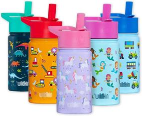 img 4 attached to Wildkin Kids Stainless Steel 14 Ounce Water Bottle For Boys & Girls, Features Straw Top & Carrying Handle, Ideal Size For School Or Travel, Easy To Clean Insulated Water Bottles For Kids (Unicorn)