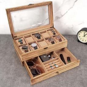 img 3 attached to Keep Your Watches Safe And Stylish With Emfogo 10-Slot Watch Box - Perfect Gift For Men And Women On Father'S Day, Birthday, Or Anniversary