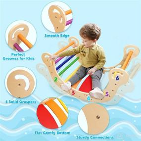 img 3 attached to 🧒 YOLEO 2-in-1 Arch Rocking Play Toy Wooden for Toddlers Children - Combination with Triangle Climber & Ramp - Kids Rocker Board