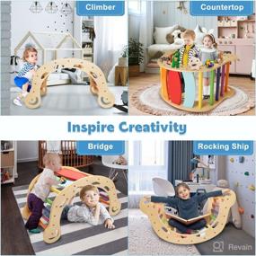 img 2 attached to 🧒 YOLEO 2-in-1 Arch Rocking Play Toy Wooden for Toddlers Children - Combination with Triangle Climber & Ramp - Kids Rocker Board