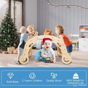 img 1 attached to 🧒 YOLEO 2-in-1 Arch Rocking Play Toy Wooden for Toddlers Children - Combination with Triangle Climber & Ramp - Kids Rocker Board