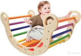 img 4 attached to 🧒 YOLEO 2-in-1 Arch Rocking Play Toy Wooden for Toddlers Children - Combination with Triangle Climber & Ramp - Kids Rocker Board