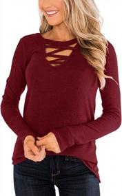 img 4 attached to Stylish Criss Cross Long Sleeve Tunic Top For Women With Cutout Chest And Choker Design - Casual, Cute Pullover Sweatshirt By Minclouse
