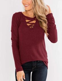 img 3 attached to Stylish Criss Cross Long Sleeve Tunic Top For Women With Cutout Chest And Choker Design - Casual, Cute Pullover Sweatshirt By Minclouse