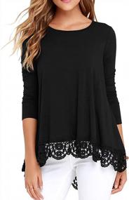img 4 attached to QIXING Women'S Long Sleeve Lace Trim Flower Printing Tops O-Neck A Line Tunic Blouse
