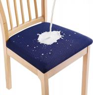 защитите свои стулья в столовой с помощью водонепроницаемых чехлов для сидений smiry - 4 пакета эластичных жаккардовых протекторов темно-синего цвета с крючками в комплекте! логотип