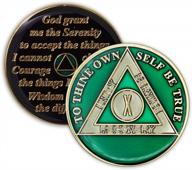 green triplate aa chip for 10 year recovery anniversary and sobriety achievement logo