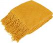 pavilia knitted throw blanket with fringe and tassel - mustard yellow gold boho farmhouse decor 🧶 for couch, bed, or outdoor use - soft, lightweight, and cozy afghan with modern texture - 50x60 inches logo