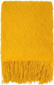 img 2 attached to PAVILIA Knitted Throw Blanket with Fringe and Tassel - Mustard Yellow Gold Boho Farmhouse Decor 🧶 for Couch, Bed, or Outdoor Use - Soft, Lightweight, and Cozy Afghan with Modern Texture - 50x60 inches