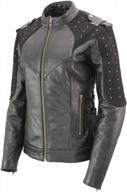 stylish and safe: women's scuba leather jacket with reflective wings and studs - size large logo