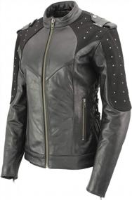 img 4 attached to Stylish And Safe: Women'S Scuba Leather Jacket With Reflective Wings And Studs - Size Large