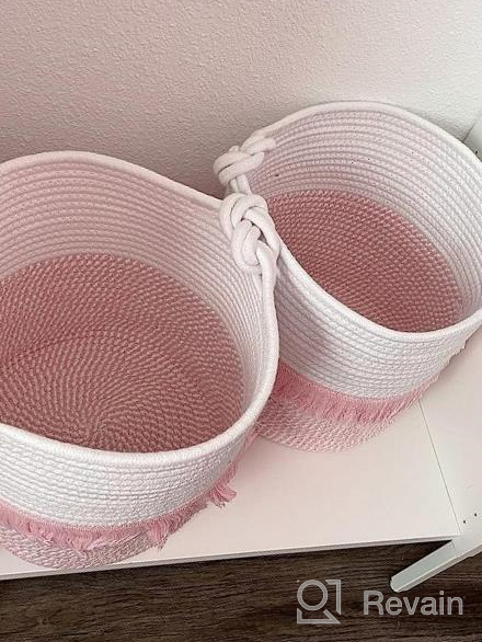 img 1 attached to Organize Your Home In Style With Woven Cotton Rope Farmhouse Storage Baskets - 3 Pack, 11 Inches Round And Cube, Perfect For Clothes, Toys, And Nursery Decor! review by Alejandro Lane