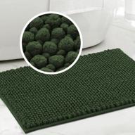 turquoize non-slip chenille bathroom rugs with extra soft shaggy texture and absorbent qualities- perfect for bathtubs and machine washable, 24" x 17", bronze green logo