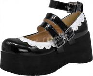 gothic chic: caradise patent mary janes wedge shoes with buckles for women's cosplay logo