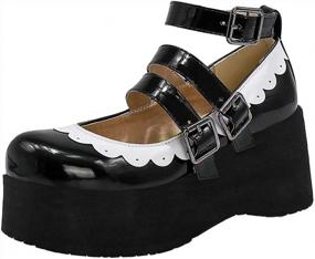 img 4 attached to Gothic Chic: Caradise Patent Mary Janes Wedge Shoes With Buckles For Women'S Cosplay