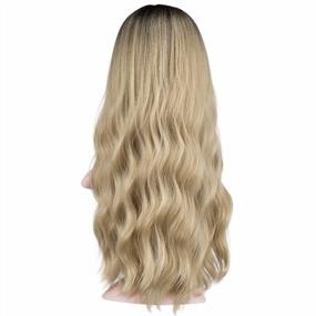 img 1 attached to Natural Looking Synthetic Wig For Women - 24 Inch Ombre Blonde Curly Wavy Full Wig With Bangs And Dark Roots For Daily Wear And Parties By FESHFEN