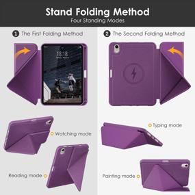 img 2 attached to 📱 DTTO iPad Mini 6th Gen Case 2021, Dark Purple - Pencil Holder, Multi-Angle Magnetic Stand, TPU Back, Wireless Charging, Auto Wake/Sleep, 8.3 Inch