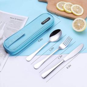 img 2 attached to Reusable Silverware Set To Go Portable Cutlery With Waterproof Carrying Case For Lunch Boxes, Workplace, Camping, School Picnic - Light Blue