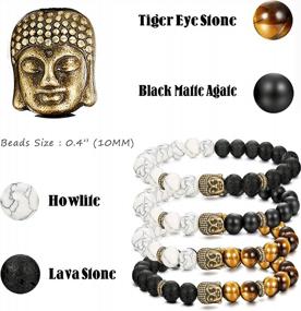 img 3 attached to Set Of 10 Chakra Lava Stone Bracelets For Men And Women: Natural Rock Stones, Tiger Eye, And Elastic Bands For Stress Relief, Yoga, Meditation, And Essential Oil Diffusing