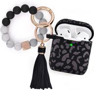 leopard black silicone protective airpods case with bracelet keychain for apple airpod 1&2 cover women girls logo