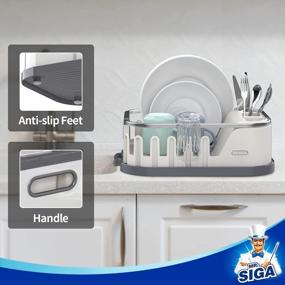 img 2 attached to Compact Dish Drying Rack For Kitchen Counter - MR.SIGA With Drainboard, Utensil Holder & Cup Rack, White