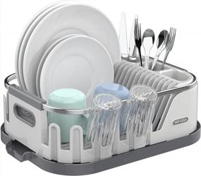 img 4 attached to Compact Dish Drying Rack For Kitchen Counter - MR.SIGA With Drainboard, Utensil Holder & Cup Rack, White