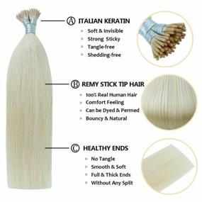 img 3 attached to Get Glamorous With Creamily Platinum Blonde I-Tip Remy Human Hair Extensions | 16 Inch |40G Pack | 100% Real & Natural Straight Hair Extensions