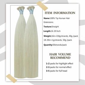 img 1 attached to Get Glamorous With Creamily Platinum Blonde I-Tip Remy Human Hair Extensions | 16 Inch |40G Pack | 100% Real & Natural Straight Hair Extensions