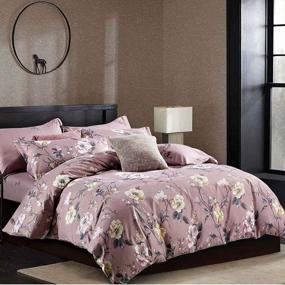 img 4 attached to Luxury 3-Piece Mauve Floral Leaf Duvet Cover Set - 90X90 Soft Microfiber Quilt With Zipper Closure & Ties For Men Women Country Farmhouse Vintage Dark Pink Flower Pattern Print