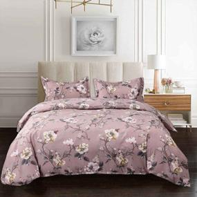 img 3 attached to Luxury 3-Piece Mauve Floral Leaf Duvet Cover Set - 90X90 Soft Microfiber Quilt With Zipper Closure & Ties For Men Women Country Farmhouse Vintage Dark Pink Flower Pattern Print