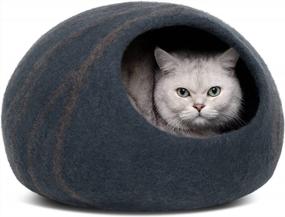 img 4 attached to Кровать для кошек из 100% мериносовой шерсти ручной работы Cave - MEOWFIA Войлочная кровать премиум-класса для кошек и котят темных оттенков, лунный гранит - большой размер