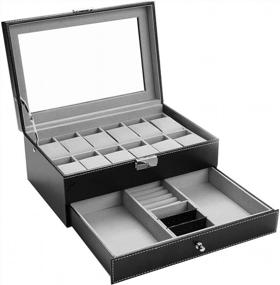 img 4 attached to Securely Store And Display Your Watches: Autoark Leather Watch Box With Drawer Organizer - Black