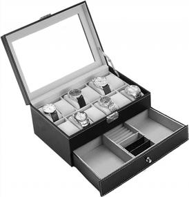 img 2 attached to Securely Store And Display Your Watches: Autoark Leather Watch Box With Drawer Organizer - Black
