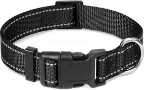 img 4 attached to Taglory Reflective Adjustable Dog Collars For Puppy Small Medium Large Dogs, Thin Nylon Webbing And Quick Release Plastic Buckle(Black Medium)
