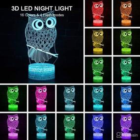 img 3 attached to Lucky Owl Night Light for Kids - 3D Optical Illusion Night Lamp with Remote Control and 16 Color Changing Desk Table Lamp - Kids Room Bedroom Decor Gift for Baby Boys Girls Teens - Ideal for Xmas, Birthday Party Celebration