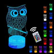 lucky owl night light for kids - 3d optical illusion night lamp with remote control and 16 color changing desk table lamp - kids room bedroom decor gift for baby boys girls teens - ideal for xmas, birthday party celebration логотип