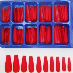 img 3 attached to 100Pc Red Coffin Shaped False Nails - LoveOurHome Matte Press On Ballerina Fingernails For Women & Girls (10 Sizes)