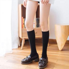 img 1 attached to Stay Comfortable And Stylish With 4 Pairs Of Women'S Casual Solid Knit Knee High Socks