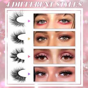 img 2 attached to 20 Pairs Pack LANFLOWER Clear Band False Lashes - Natural Look Cat Eye Russian Strip Multi-Layers Messy Fluffy Faux Mink Eyelashes 4 Styles