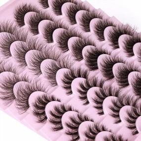 img 4 attached to 20 Pairs Pack LANFLOWER Clear Band False Lashes - Natural Look Cat Eye Russian Strip Multi-Layers Messy Fluffy Faux Mink Eyelashes 4 Styles