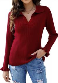 img 1 attached to Womens Short Sleeve Polo Sweaters Ruffle Knit Pullover Summer Tops Collared V Neck Casual Knitwear Blouses Shirts