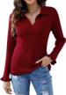 womens short sleeve polo sweaters ruffle knit pullover summer tops collared v neck casual knitwear blouses shirts logo