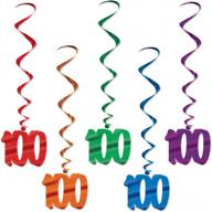 number 100 whirls hanging party decorations - 5 piece assorted colors - birthday, anniversary or 100th day celebrations logo