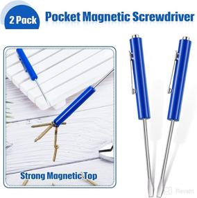 img 2 attached to Blue Pocket Magnetic Screwdriver Set - 2 Mini Slotted Head & Small Flat Head Screwdrivers 🔧 with Pocket Clip, Magnetic Tips - Ideal for Home, Office, Repair, Electricians - Essential Gadgets & Tools